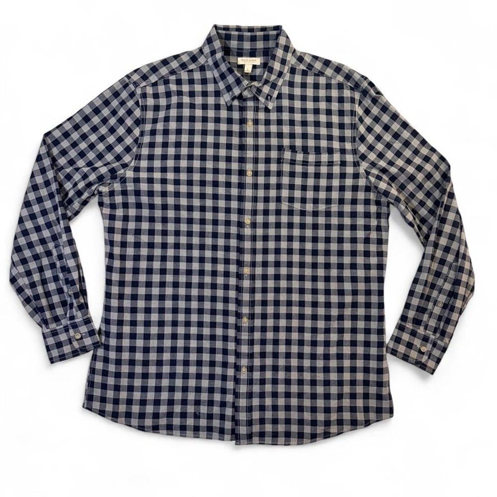 Sonoma Goods for Life Mens Blue Gingham Long Sleeve Button Down Shirt Large